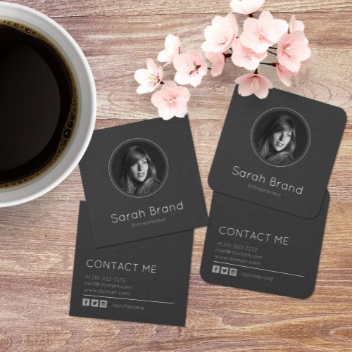 Elegant Dark Personal Photo Square Business Card