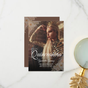 Elegant Dark Photo Quinceañera Favor Box Thank You Card