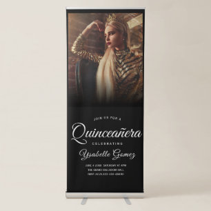 Elegant Dark Photo Quinceañera Welcome Poster Retractable Banner