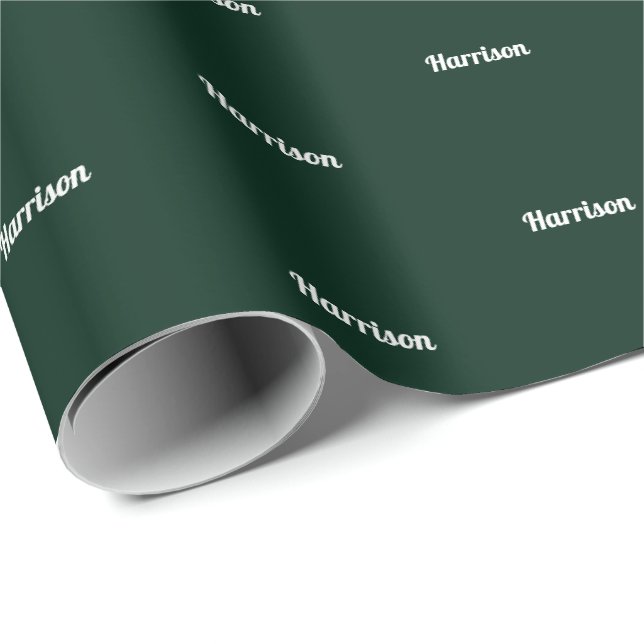 Elegant dark pine green custom name text birthday wrapping paper (Roll Corner)