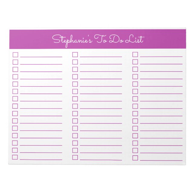 Elegant Dark Pink 8.5x11 Three Column Checklist Notepad (Front)