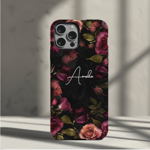 Elegant Dark Pink Burgundy Botanical Floral Art iPhone 11 Pro Case