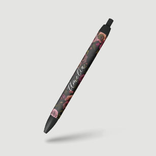 Elegant Dark Pink Burgundy Floral Botanical Pen