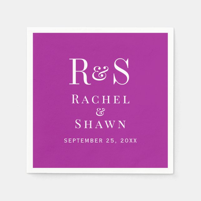 Elegant Dark Pink Chic Modern Monogram Wedding Napkins (Front)