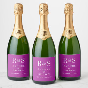Elegant Dark Pink Chic Modern Monogram Wedding Sparkling Wine Label