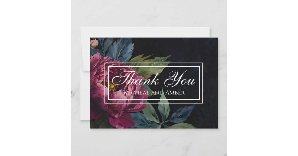 Elegant dark pink floral watercolor Thank you card | Zazzle