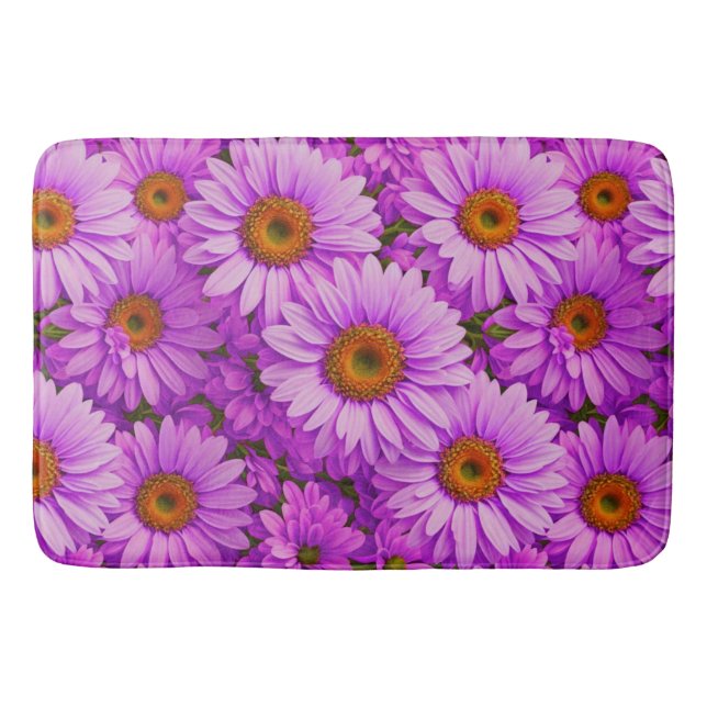 Elegant dark pink magenta floral daisies bath mat (Front)