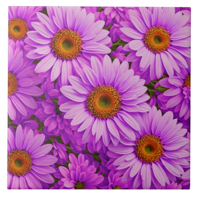 Elegant dark pink magenta floral daisies ceramic tile (Front)