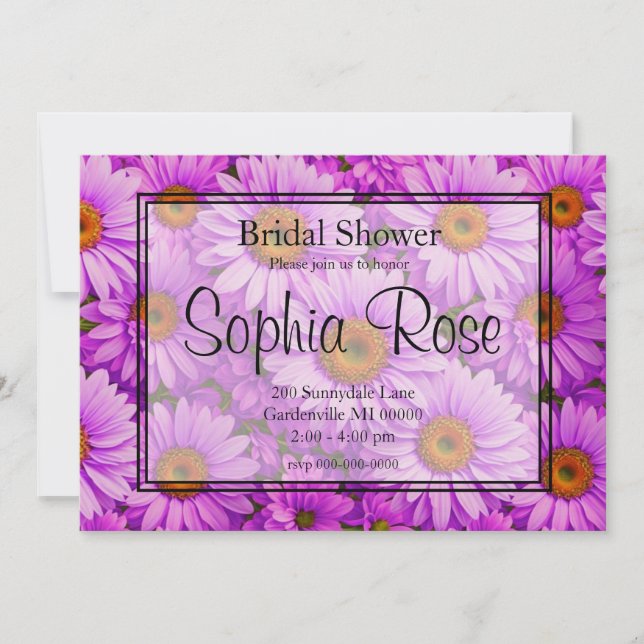 Elegant dark pink magenta floral daisies invitation (Front)
