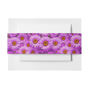 Elegant dark pink magenta floral daisies invitation belly band