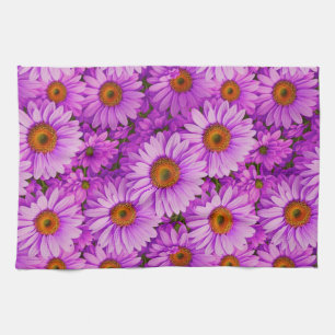 Elegant dark pink magenta floral daisies kitchen towel