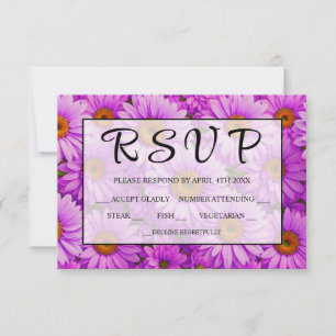 Elegant dark pink magenta floral daisies RSVP card