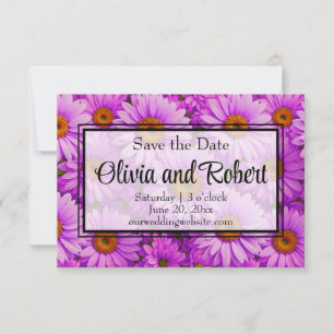 Elegant dark pink magenta floral daisies save the date