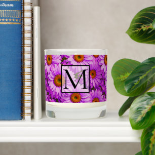 Elegant dark pink magenta floral daisies scented candle