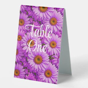 Elegant dark pink magenta floral daisies table tent