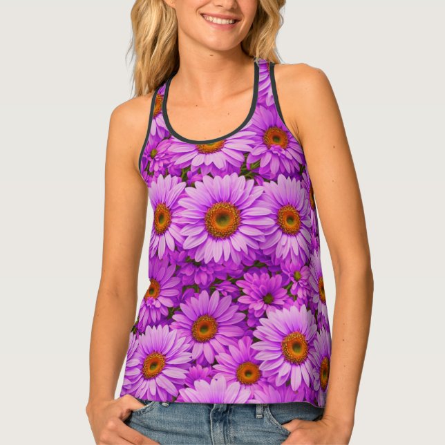 Elegant dark pink magenta floral daisies tank top (Front)