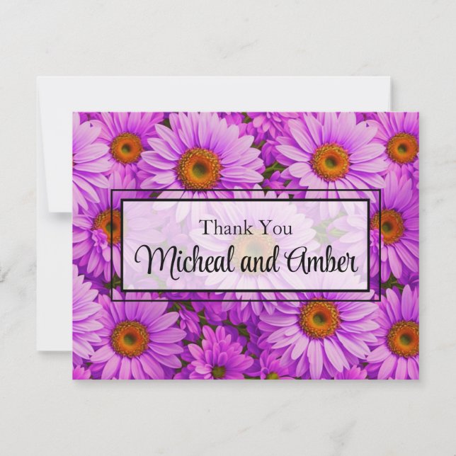 Elegant dark pink magenta floral daisies thank you card (Front)