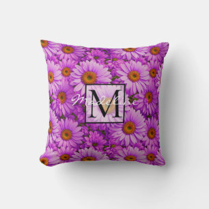 Elegant dark pink magenta floral daisies throw pillow