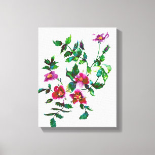 Elegant dark pink modern watercolor wildflowers canvas print