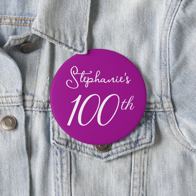 Elegant Dark Pink Monogram 100th Birthday Button (In Situ)