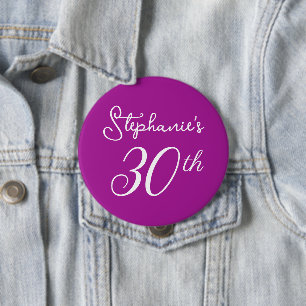 Elegant Dark Pink Monogram 30th Birthday Party Button