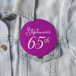 Elegant Dark Pink Monogram 65th Birthday Party Button