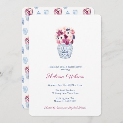 Elegant Dark Pink Roses and Orchids Bridal Shower Invitation