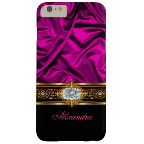 Elegant Dark Pink Silk Look Black White Gold Jewel Barely There iPhone 6 Plus Case