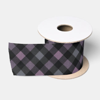 Elegant Dark Plum and Grey Tartan Ribbon, Gothic Satin Ribbon
