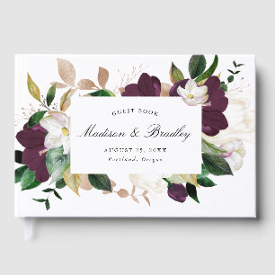 Elegant Dark Plum Floral Wedding Guest Book