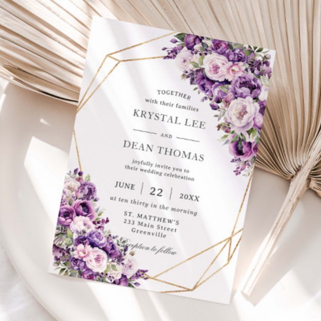 Elegant Dark Purple and Blush Pink Floral Wedding Invitation (Creator Uploaded)