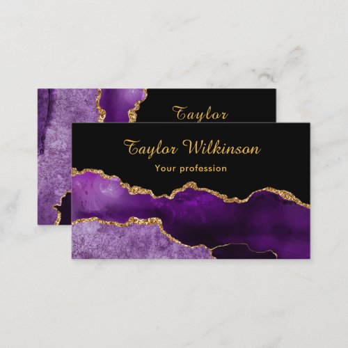 Elegant Dark Purple and Gold Agate Business Card