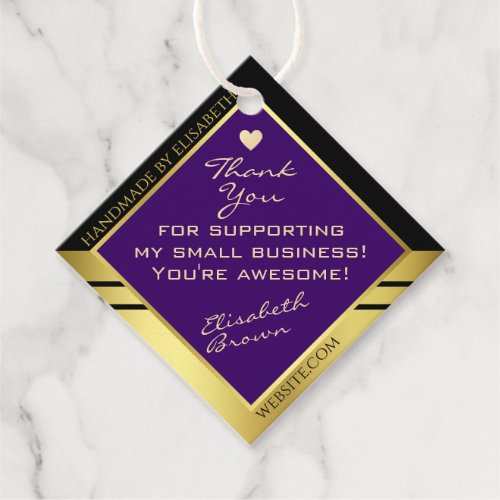 Elegant Dark Purple and Gold with Cute Tiny Heart Favor Tags