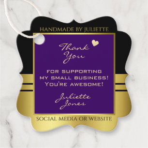 Elegant Dark Purple and Gold with Cute Tiny Heart Favor Tags