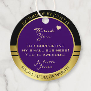 Elegant Dark Purple and Gold with Cute Tiny Heart Favor Tags