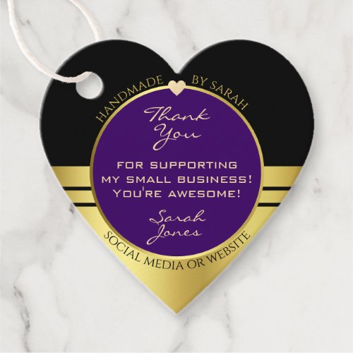 Elegant Dark Purple and Gold with Cute Tiny Heart Favor Tags