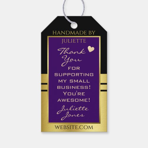 Elegant Dark Purple and Gold with Cute Tiny Heart Gift Tags