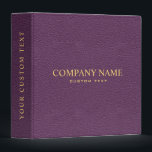 Elegant Dark PURPLE FAKE Leather Look Personalized 3 Ring Binder<br><div class="desc">Simple clean and elegant design of a dark PURPLE leather texture with fully customizable text in faux gold color classic font.
The spine has a dark overlay.Totally removable.
Masculine and elegant,  Available on many products.
For help or custom request,  please contact me at citronelladesign@gmail.com</div>