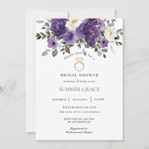 Elegant Dark Purple Floral Ring Bridal Shower Invitation