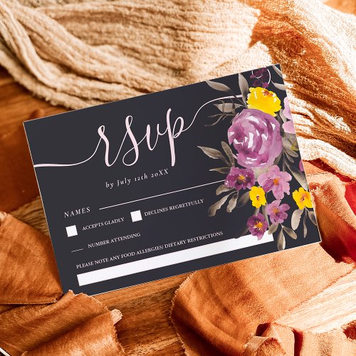 Elegant dark Purple floral wedding rsvp monogram