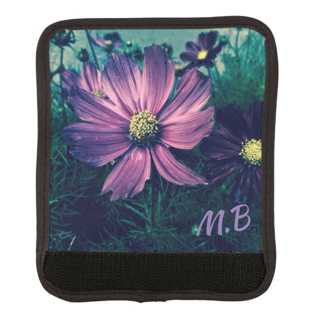 Elegant Dark Purple Flowers Photo Art Monogram Luggage Handle Wrap (Front)