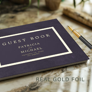 Elegant dark purple gold foil typography wedding foil guest book