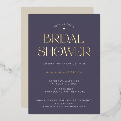Elegant Dark Purple Gold Star Bridal Shower Foil Invitation