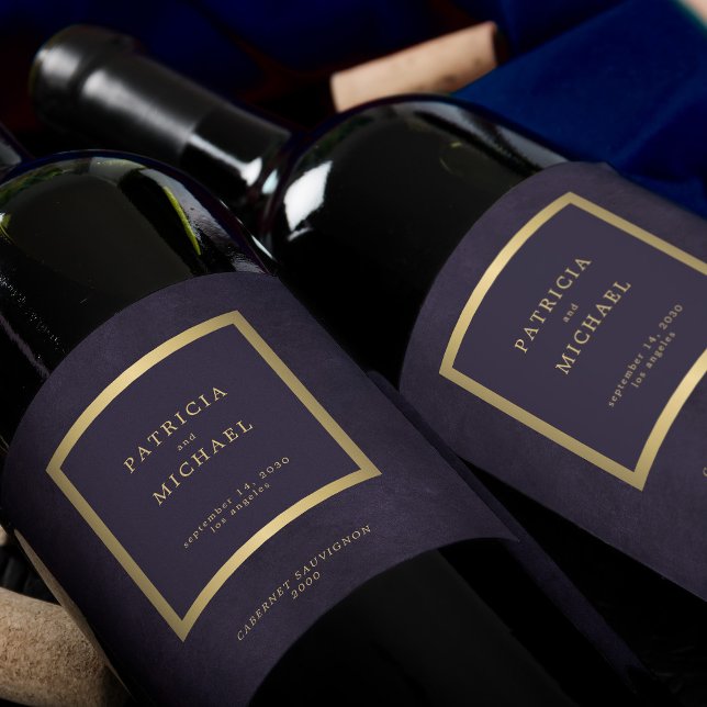 Elegant dark purple gold wedding personalized wine label (Creator Uploaded)