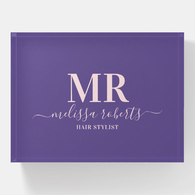 Elegant dark purple hair stylist paperweight (Front)