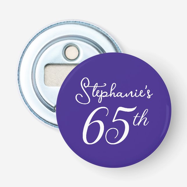 Elegant Dark Purple Monogram 65th Birthday Party Bottle Opener (Front)