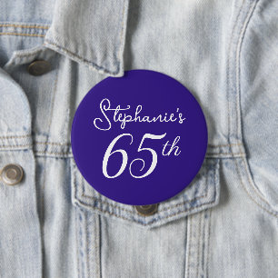 Elegant Dark Purple Monogram 65th Birthday Party Button
