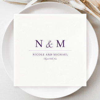 Elegant Dark Purple Monogram Initials Wedding Napkins