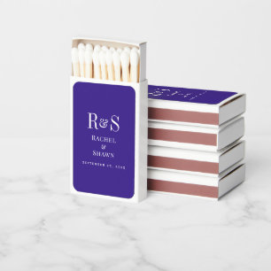 Elegant Dark Purple Monogram Wedding Matchboxes