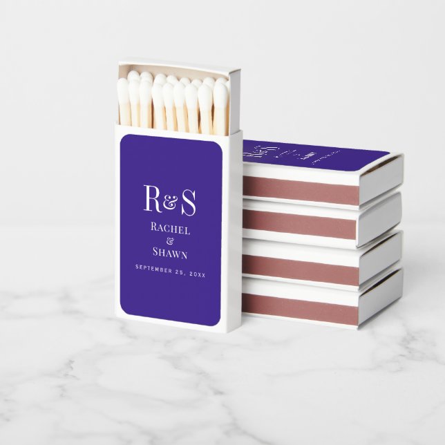 Elegant Dark Purple Monogram Wedding Matchboxes (Stacked)